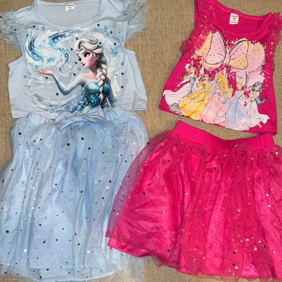Custom Made Other - Frozen and Princess Kids Top and Skirt sets - Blue and Pink
